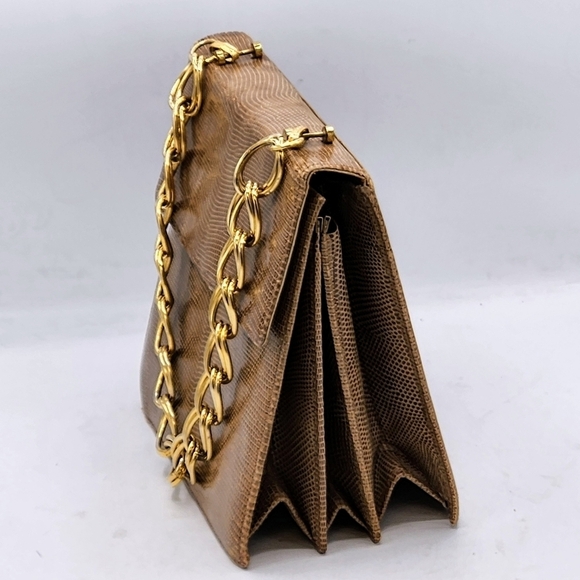 Vintage Accordion Tan Lizard Purse Secret Compartment With Extra Accessories. - Picture 4 of 16